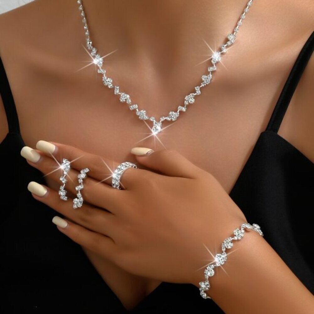Silver Zirconia Necklace, Bracelet & Ring Set